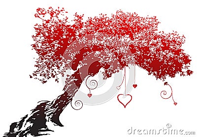 Red silhouette love heart tree Vector Illustration