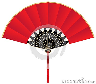 Red Silk Chinese Fan Vector Illustration