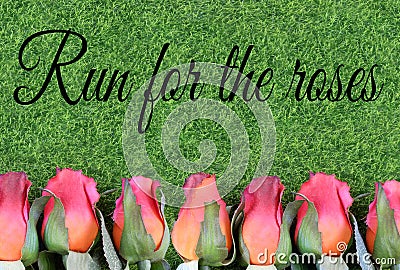 Red silk roses and artificial green grass for the running of the thoroughbred race called the Kentucky Derby. Stock Photo