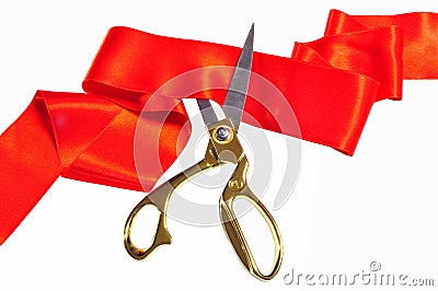 Red silk and scissors Stock Photo