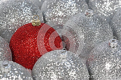 Red Silver Christmas Ornaments Stock Photo