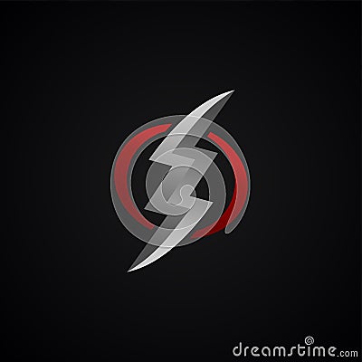 red silver lightning bolt thunder sign Vector Illustration