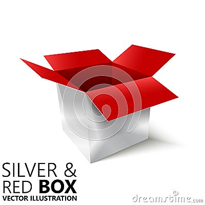 Red and silver open box 3D/ illustration Cartoon Illustration