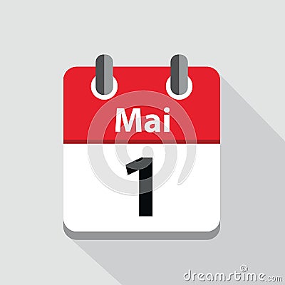 red simple calendar icon 1 may labor day Vector Illustration