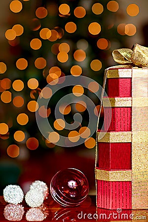 Red & Siver Christmas Ornaments Gold Red Presents Stock Photo