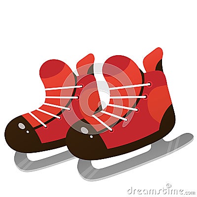 Red skates for kids. Winter sports. Figure skating and hockey Vector Illustration