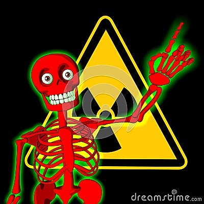 Red skeleton with symbol of radiation warning Stock Photo