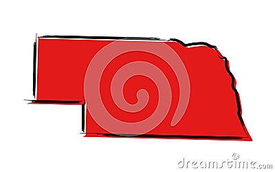 Red sketch map of Nebraska Vector Illustration