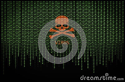 Red skull virus on binary computer code Stock Photo