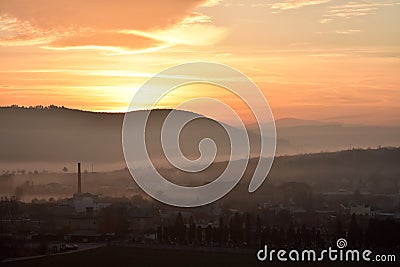 Red sky nature mountain on spiÅ¡ Stock Photo