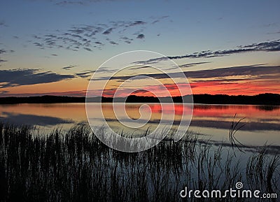 Red sky over the Jammerbugten, Denmark. Stock Photo