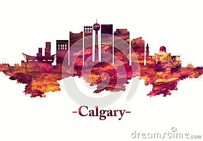 Calgary Canada skyline in Red Stock Photo