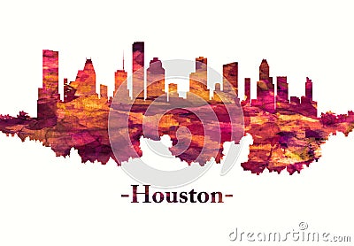 Houston Texas skyline in red Stock Photo