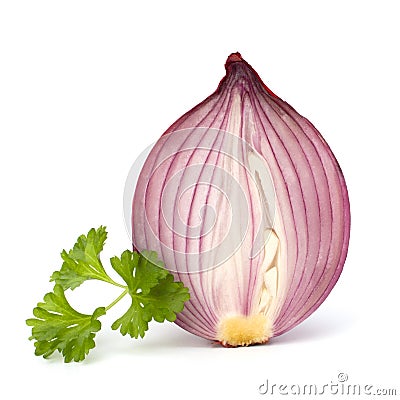 Red sliced onion half and fresh parsley still life Stock Photo