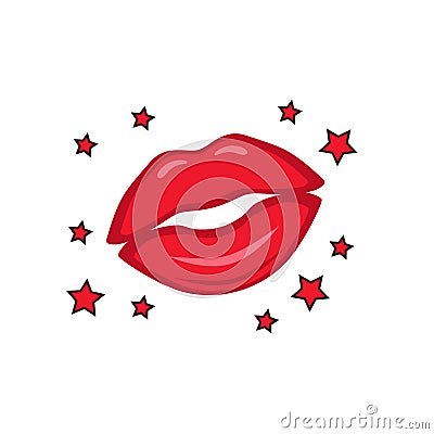 Red slightly opened lips and stars around them made in comics style Stock Photo