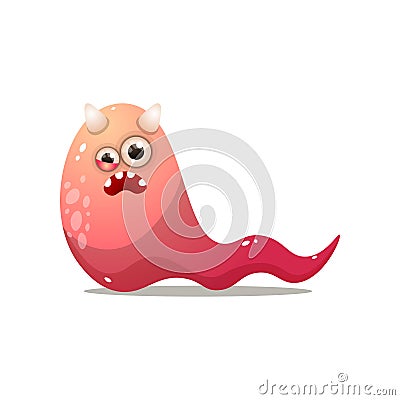 Red slimy monster with one closed eye and white horns Vector Illustration