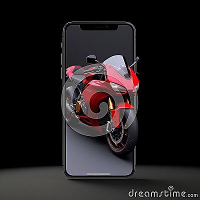 Red Smartphone With Black Motorcycle In 8k 3d Style Stock Photo