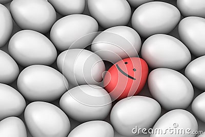 Red smiling easter egg among similar Stock Photo