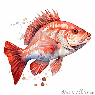 Red Snapper Watercolor Illustration - Hyper-realistic Animal Art Cartoon Illustration