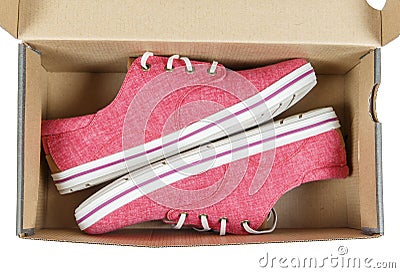 Red Sneakers on box. Stock Photo