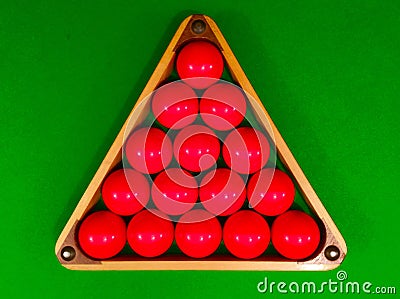 Red snooker balls in triangle Stock Photo