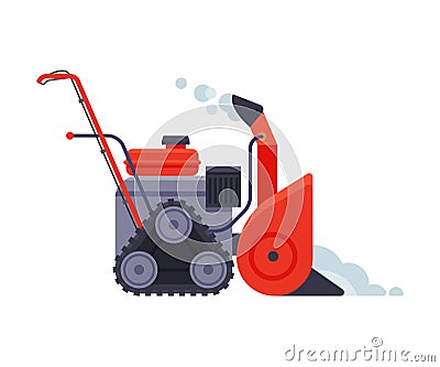 Red Snowblower, Winter Snow Removal Machine, Cleaning Road Equipment Vector Illustration Vector Illustration