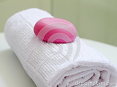 Red soap towel Stock Photo