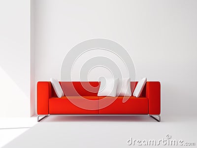 Red sofa with white pillows Vector Illustration