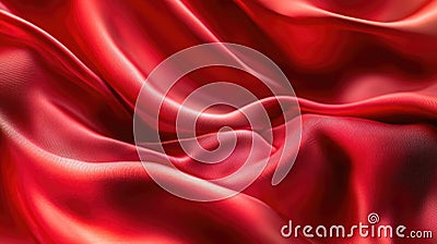 Red soft satin fabric waves background design. Texture with smooth flowing patterns and light shiny effect Stock Photo