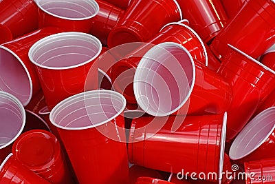 Red Plastic Drinking Cups Stock Photo