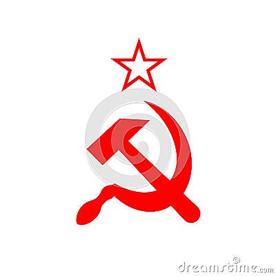 Red soviet sickle and hammer, communist USSR symbol on white Vector Illustration