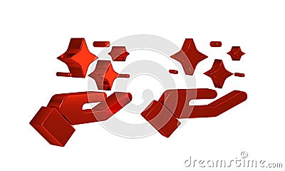 Red Sparkle stars with magic trick icon isolated on transparent background. Magic christmas decoration. Stock Photo