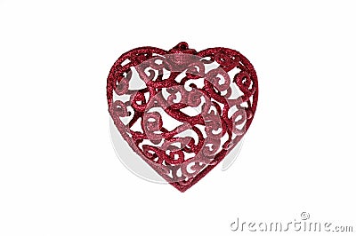 Red Sparkly Christmas Heart Decoration Stock Photo