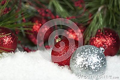 Red Sparkly Christmas Ornaments Stock Photo