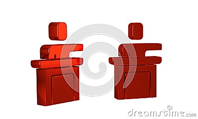 Red Speaker icon isolated on transparent background. Orator speaking from tribune. Public speech. Person on podium. Stock Photo