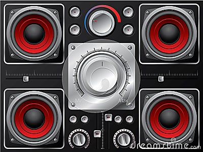 Red speakers with amplifier and knobs Vector Illustration