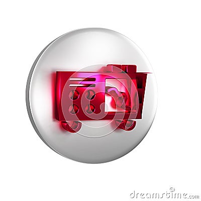 Red Spectrometer icon isolated on transparent background. Silver circle button. Stock Photo