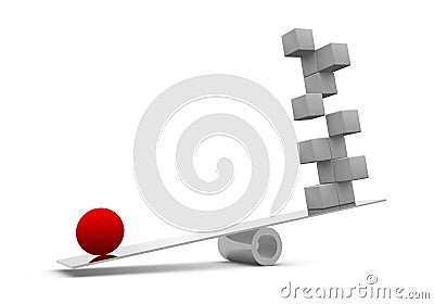 Red sphere and gray blocks on a balance Stock Photo