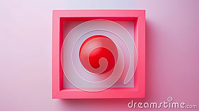 Red sphere in a pink square frame on a pastel background Stock Photo