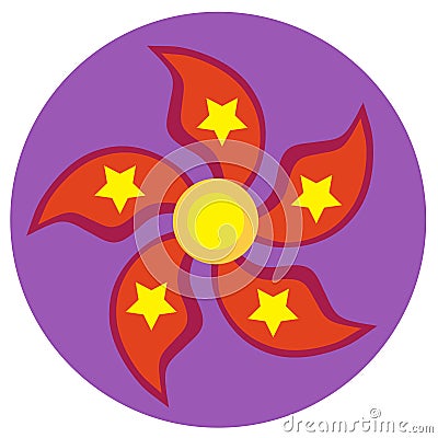 Red spinner with five blades in the form of petals Vector Illustration