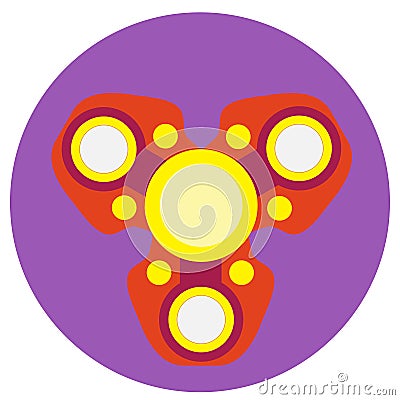 Red spinner with yellow circles a flat style. Vector image on a round purple background. Element of design, interface Vector Illustration