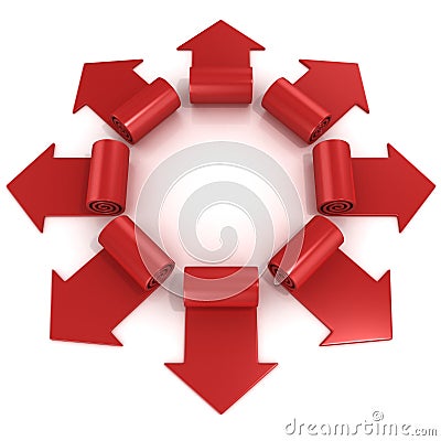 Red spiral arrows directed of the center Stock Photo