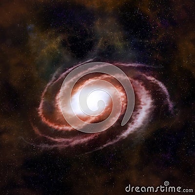 Red spiral galaxy against black space Stock Photo