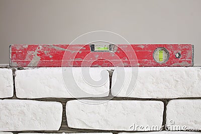 Red spirit building level in construction site Stock Photo