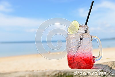 Red spirit drink lemon soda cocktail Stock Photo