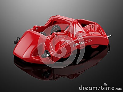 Red Sport Racing Calliper on black reflective background Stock Photo