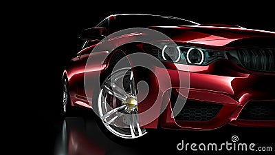 Red sports car on black backgraund. Stock Photo