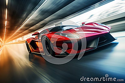 Red Sports Car in Tunnel Stock Photo