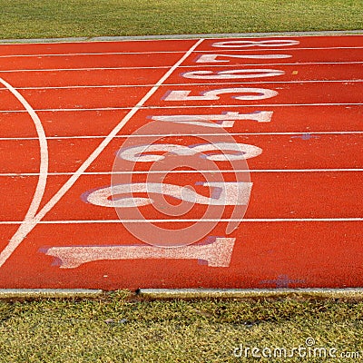 Red sports track with 8 lanes Stock Photo