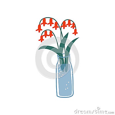 Red Spring or Summer Colorful Flowers in Glass Bottle, Beautiful Bouquet of Fresh Flowers Vector Illustration Vector Illustration